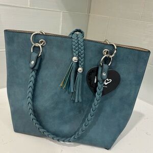 Imoshion Teal Braided Vegan Leather Tote Bag